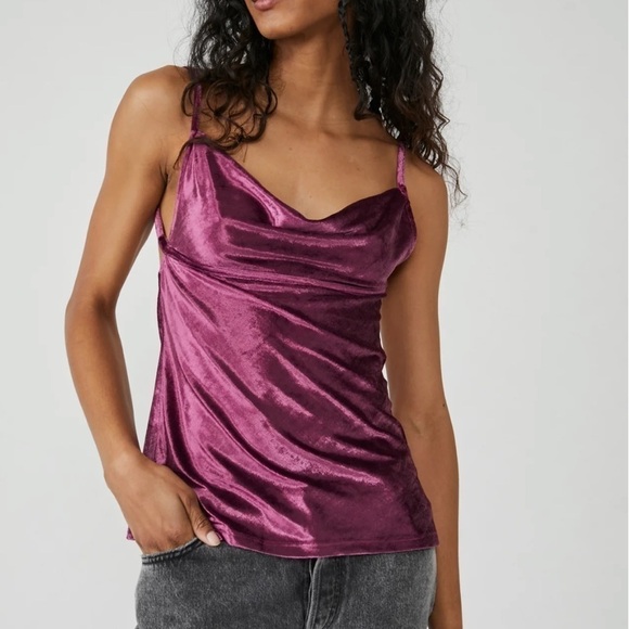 FREE People Purple Fig Jam ALL Night Velvet Tunic Topper, size Small - Picture 1 of 13